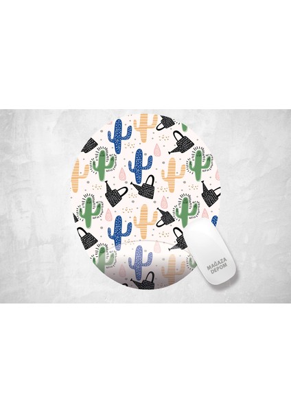 Renkli Kaktüsler Görselli - Baskılı Oval Mouse Pad fiyatları