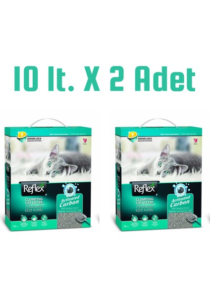 İnce Taneli Aktif Karbonlu Topaklanan Kedi Kumu 10 Lt x 2'li