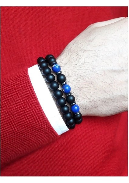 Mavi Varasit - Oniks - Hematit Doğal Taş Erkek Bileklik fırsatları