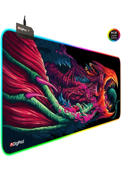 RGB Gaming Oyuncu Mousepad  90X40 XXL  Kaymaz Taban HYPER 4mm  Kalınlık