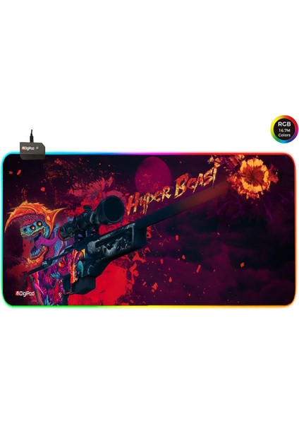 RGB Gaming Oyuncu Mousepad 90X40 XXL Kaymaz Taban HYPERBEAST 4mm Kalınlık