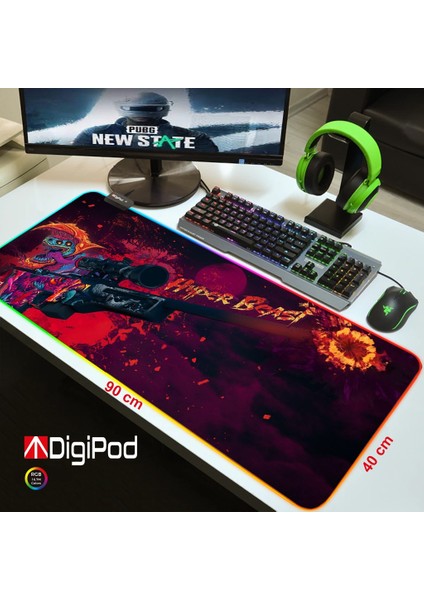 RGB Gaming Oyuncu Mousepad 90X40 XXL Kaymaz Taban HYPERBEAST 4mm Kalınlık