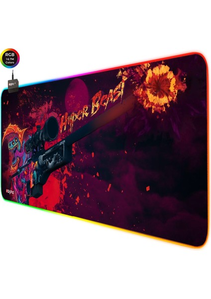 RGB Gaming Oyuncu Mousepad 90X40 XXL Kaymaz Taban HYPERBEAST 4mm Kalınlık
