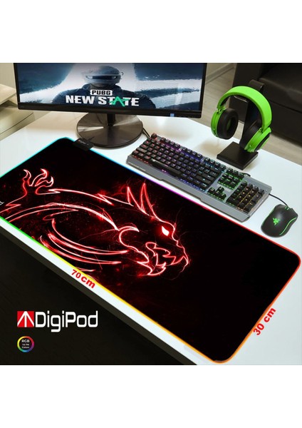 RGB Gaming Oyuncu Mousepad Kaymaz Taban 70 X 30 4mm Kalınlık EJDERHA