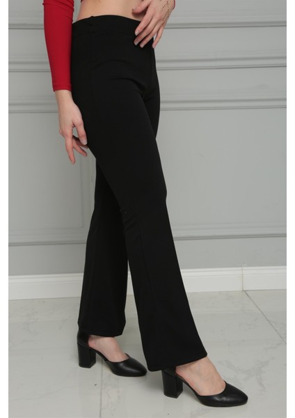 Kadın Siyah Ispanyol Paça Kumaş Pantolon