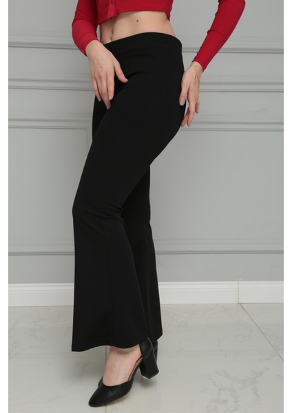 Kadın Siyah Ispanyol Paça Kumaş Pantolon modelleri