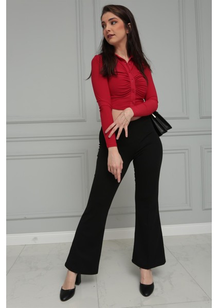 Kadın Siyah Ispanyol Paça Kumaş Pantolon fırsatları