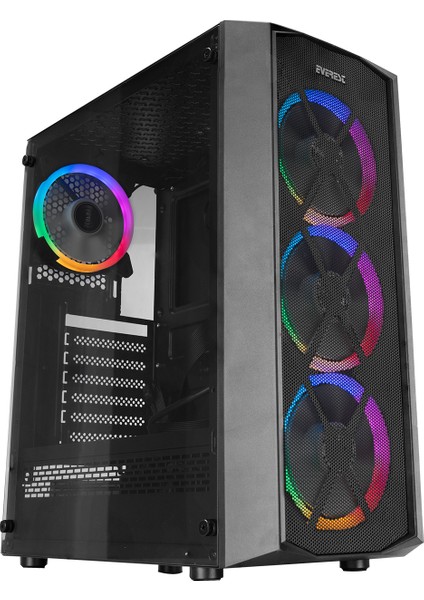 FLAT MESH 4*12cm Rainbow Fan Tempered Camlı Gaming Oyuncu Bilgisayar Kasası