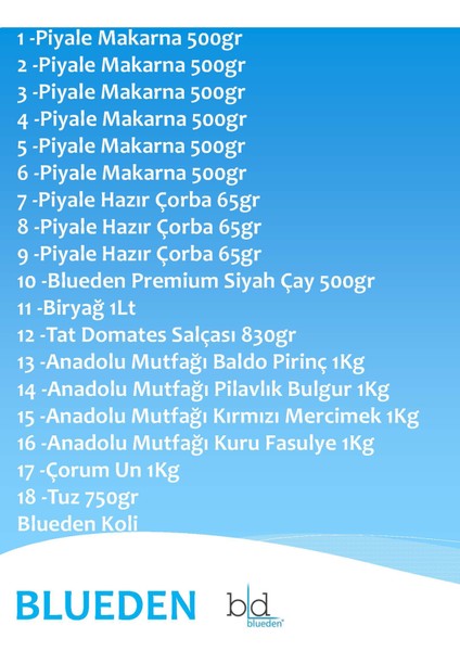 Kumanya Yardım Hediye Paketi 18 Parça 124 Nolu Paket fiyatları
