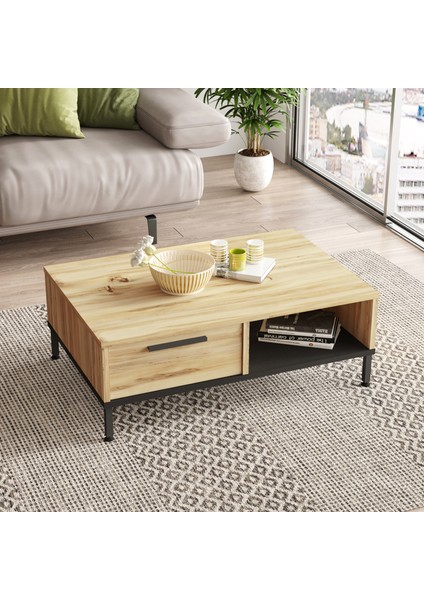 Luvio Orta Sehpa Metal Ayaklı Çekmeceli Keçe-Siyah LV18-KL