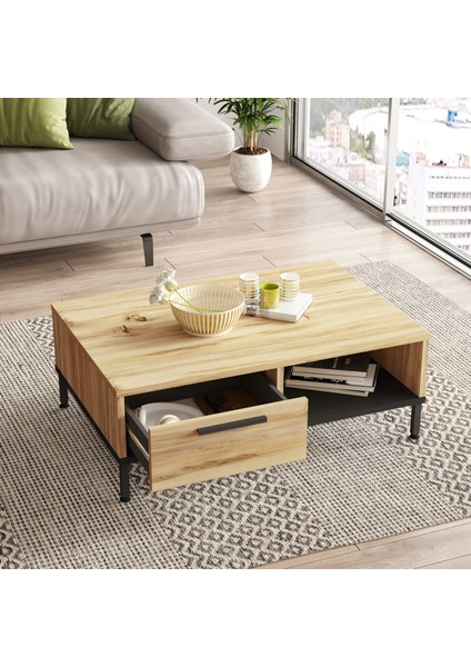 Luvio Orta Sehpa Metal Ayaklı Çekmeceli Keçe-Siyah LV18-KL fırsatları