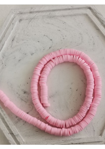 6mm Pembe Renk Polimer Kil Fimo Boncuk Dizisi 40 cm Hamur Boncuk Fimo Dizi