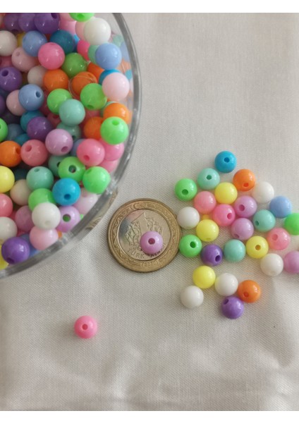 Livza BIJUTERI 25GR 8mm Pastel Karışık Renkli Yuvarlak Plastik Boncuk Takı Yapım Boncuğu