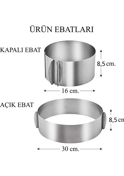 Ayarlanabilir Turta Çemberi 16 x 30 cm. Yuvarlak Pasta Kalıbı