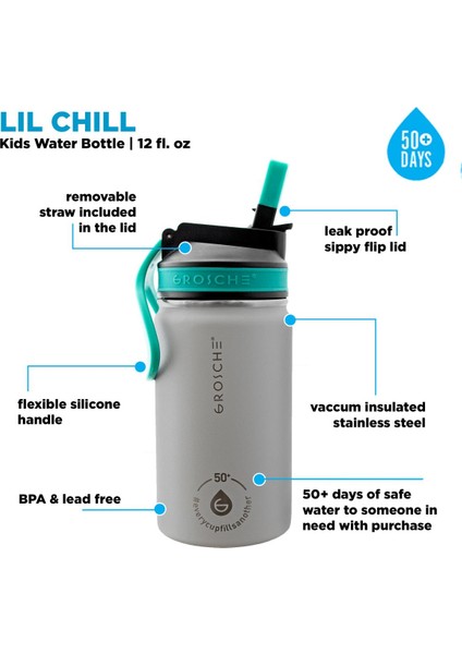 Lil Chill Izolasyonlu Çocuk Su Matarası Gri 360 ml