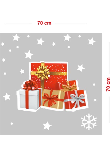 Yılbaşı Hediye Paket Kutuları ve Kar Taneleri Vitrin Sticker Yapıştırma