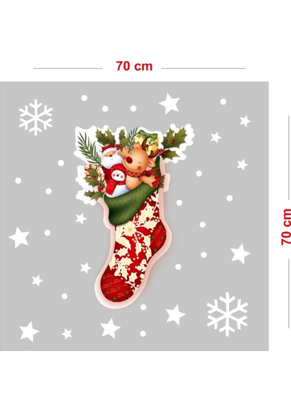 Çorap Desenli ve Kar Taneleri Yılbaşı Süsü Vitrin Sticker Yapıştırma