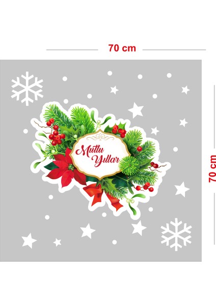 Mutlu Yıllar Yazılı Yılbaşı Süsü ve Kar Taneleri Vitrin Sticker Yapıştırma