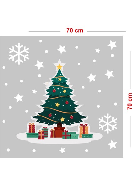 Yılbaşı Ağacı Hediye Paketleri ve Kar Taneleri Vitrin Sticker Yapıştırma