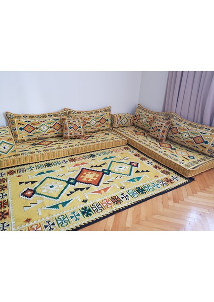 Şark Köşesi Anadolu Desenli Minder, Yastık, Kilim Takımı (120 x 180 cm)