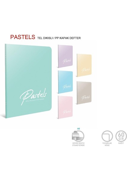 Pastels Tel Dikiş Pp Kapak Defter 17X24 60 Yaprak Çizgili