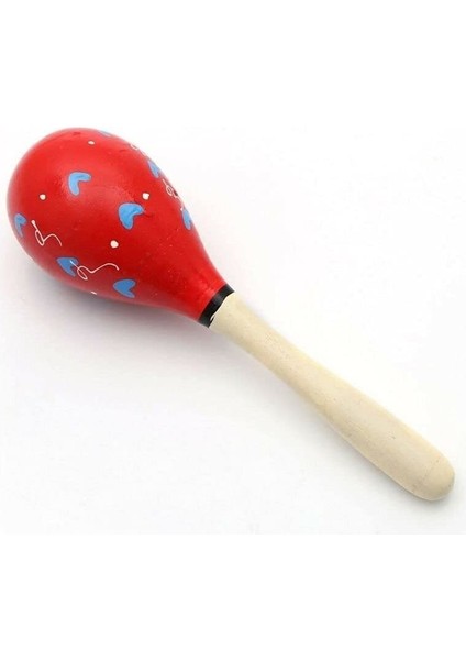 Kırmızı Mavi Kalpli Çıngırak - Ahşap Çıngırak - Bebek Oyuncakları 19,5 cm