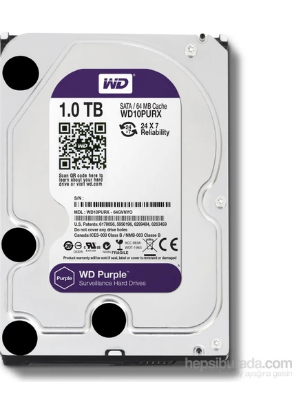 1TB Purple Intellipower Sata 3.0 64MB 3.5" Güvenlik Diski 7X24 (WD10PURX) Harddisk