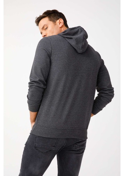 Erkek Antrasit Modernfit / Ekstra Dar Kalıp Kapşonlu Fermuarsız Sweatshirt fiyatları