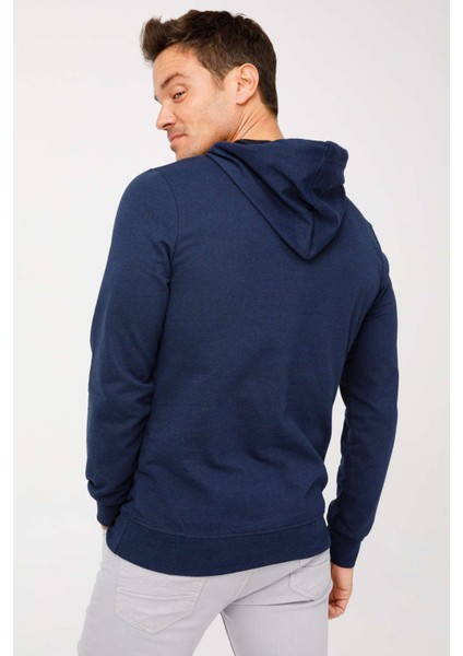 Erkek Lacivert Modernfit / Ekstra Dar Kalıp Kapşonlu Fermuarsız Sweatshirt fiyatları