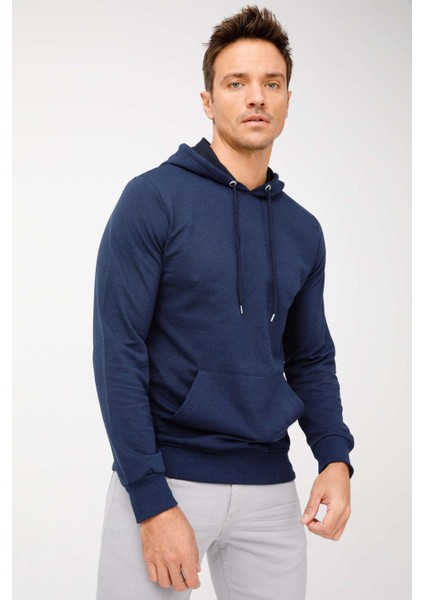 Erkek Lacivert Modernfit / Ekstra Dar Kalıp Kapşonlu Fermuarsız Sweatshirt modelleri