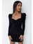 Bomestida Kadın Siyah Kalp Yaka Büzgülü Vatkalı Mini Elbise