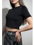Siyah Scuba Crop Top Bluz 2
