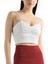 Beyaz Kadın Askılı Astarlı Pamuklu Fitilli Örme Crop Büstiyer Bluz 1