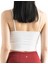 Beyaz Kadın Askılı Astarlı Pamuklu Fitilli Örme Crop Büstiyer Bluz 4