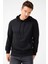 Erkek Siyah Modernfit / Ekstra Dar Kalıp Kapşonlu Fermuarsız Sweatshirt 3