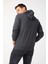 Erkek Antrasit Modernfit / Ekstra Dar Kalıp Kapşonlu Fermuarsız Sweatshirt 2