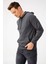 Erkek Antrasit Modernfit / Ekstra Dar Kalıp Kapşonlu Fermuarsız Sweatshirt 4