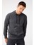 Erkek Antrasit Modernfit / Ekstra Dar Kalıp Kapşonlu Fermuarsız Sweatshirt 5