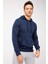 Erkek Lacivert Modernfit / Ekstra Dar Kalıp Kapşonlu Fermuarsız Sweatshirt 3