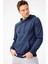 Erkek Lacivert Modernfit / Ekstra Dar Kalıp Kapşonlu Fermuarsız Sweatshirt 4