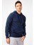 Erkek Lacivert Modernfit / Ekstra Dar Kalıp Kapşonlu Fermuarsız Sweatshirt 5