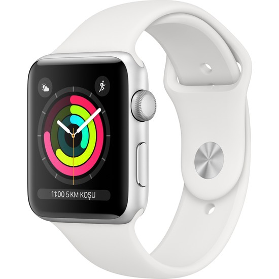 Apple Watch Seri 3 GPS 42 mm Gümüş Rengi Alüminyum Kasa ve Beyaz Spor Kordon - MTF22TU/A