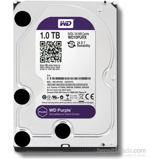 WD 1TB Purple Intellipower Sata 3.0 64MB 3.5 Güvenlik Diski 7X24 (WD10PURX) Harddisk