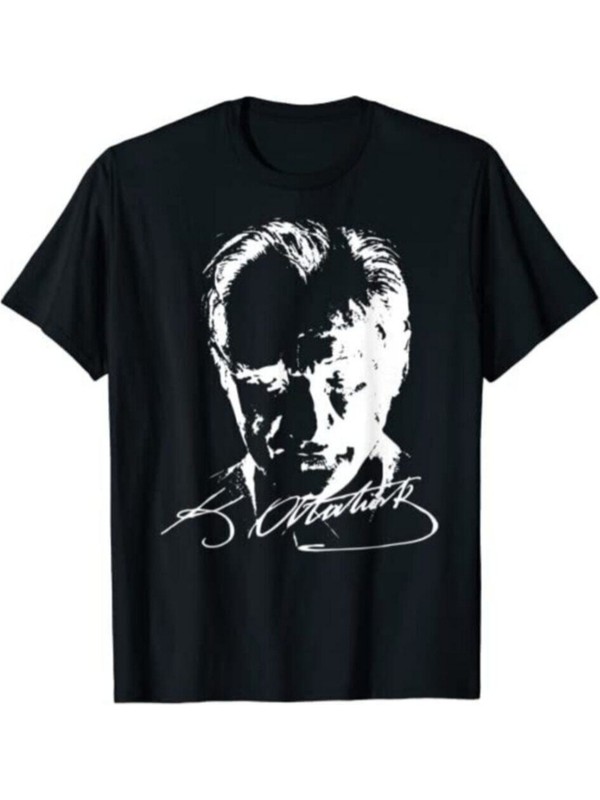 Mavimoure Baskılı Siyah Atatürk Baskılı T-Shirt