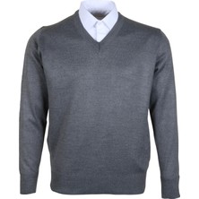 Modarar Erkek Yünlü Kazak V Yaka Normal Klasik Kesim Gri RAR00374