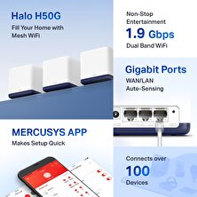 Mercusys Halo H50G 3'lü Paket Çift Bantlı AC1900 Tüm Ev Mesh Wi-Fi Sistemi