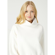 Fabrika Ekru Kadın Dik Yaka Düz Sweatshirt VEJA