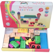 Wood Toys 30 Parçalık Ahşap Zeka Geliştirici Eğlenceli Hayal Gücü Geliştirecek Küçük Şehir Merkezi Kurma Oyunu