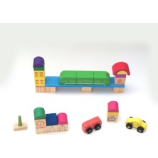 Wood Toys 30 Parçalık Ahşap Zeka Geliştirici Eğlenceli Hayal Gücü Geliştirecek Küçük Şehir Merkezi Kurma Oyunu