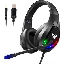 Wintory USB + 3.5mm 4 Pin Ayarlanabilir Rgb Işık Oyun Kulaklığı Siyah (Yurt Dışından)